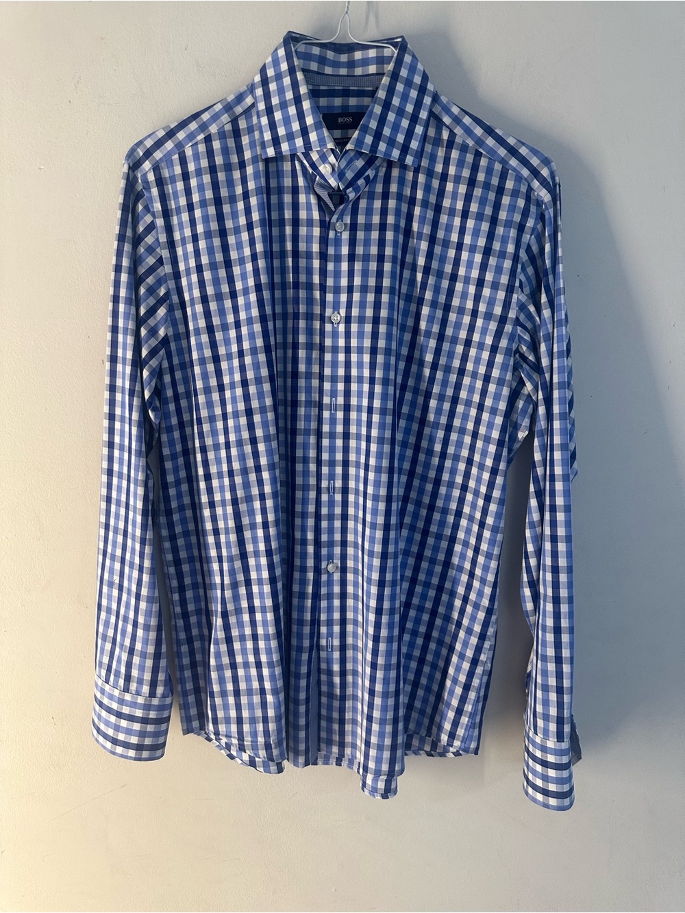 Boss Blue and White Gingham Dress Shirt
